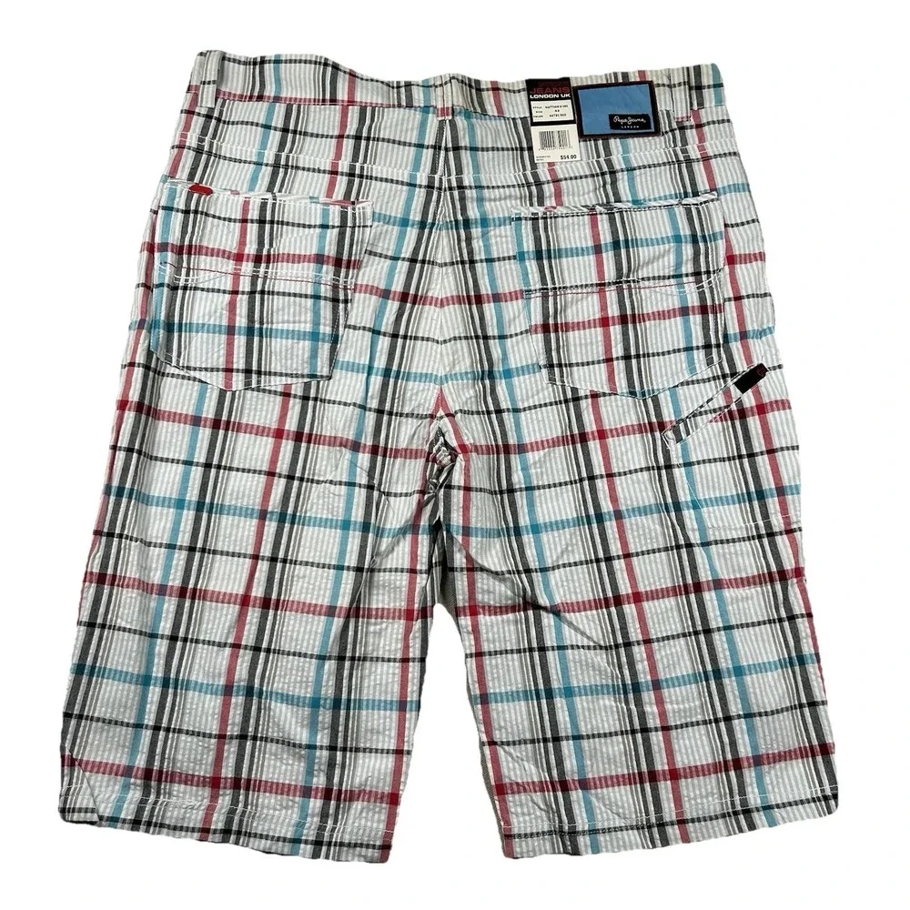 Pepe Jeans London Shorts Mens 42 Seersucker Plaid Hip Hop Street Long Baggy